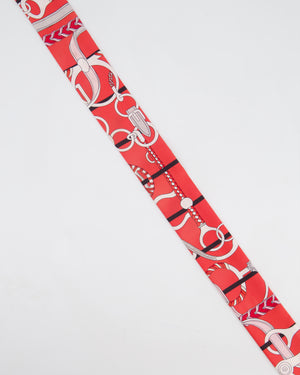 Hermès Red, Pink, and White Panoplie Equestre Silk Twilly