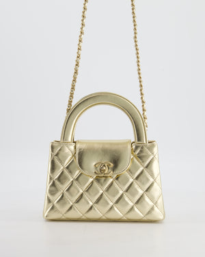 *HOT* Chanel Gold Small Mini Kelly Shopping Bag in Shiny Metallic Calfskin Leather with Metallic Gold Hardware