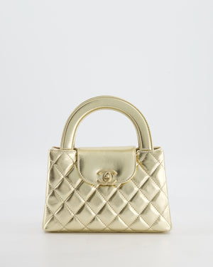 *HOT* Chanel Gold Small Mini Kelly Shopping Bag in Shiny Metallic Calfskin Leather with Metallic Gold Hardware