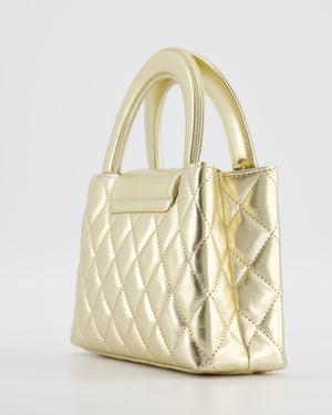 *HOT* Chanel Gold Small Mini Kelly Shopping Bag in Shiny Metallic Calfskin Leather with Metallic Gold Hardware