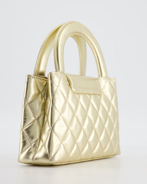 *HOT* Chanel Gold Small Mini Kelly Shopping Bag in Shiny Metallic Calfskin Leather with Metallic Gold Hardware