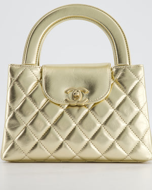 *HOT* Chanel Gold Small Mini Kelly Shopping Bag in Shiny Metallic Calfskin Leather with Metallic Gold Hardware