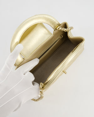 *HOT* Chanel Gold Small Mini Kelly Shopping Bag in Shiny Metallic Calfskin Leather with Metallic Gold Hardware