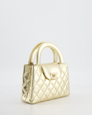 *HOT* Chanel Gold Small Mini Kelly Shopping Bag in Shiny Metallic Calfskin Leather with Metallic Gold Hardware