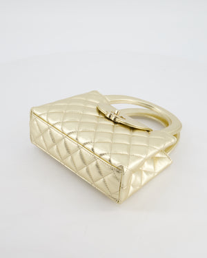 *HOT* Chanel Gold Small Mini Kelly Shopping Bag in Shiny Metallic Calfskin Leather with Metallic Gold Hardware