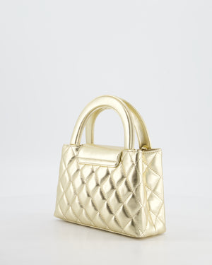 *HOT* Chanel Gold Small Mini Kelly Shopping Bag in Shiny Metallic Calfskin Leather with Metallic Gold Hardware