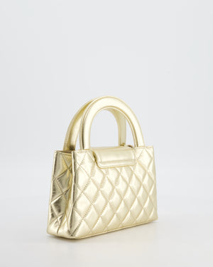 *HOT* Chanel Gold Small Mini Kelly Shopping Bag in Shiny Metallic Calfskin Leather with Metallic Gold Hardware