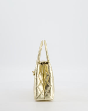 *HOT* Chanel Gold Small Mini Kelly Shopping Bag in Shiny Metallic Calfskin Leather with Metallic Gold Hardware