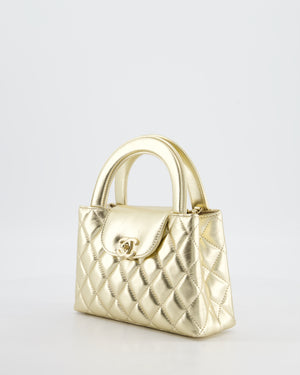 *HOT* Chanel Gold Small Mini Kelly Shopping Bag in Shiny Metallic Calfskin Leather with Metallic Gold Hardware