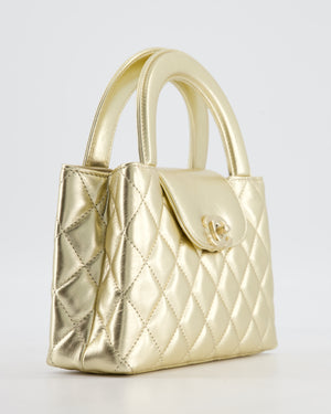 *HOT* Chanel Gold Small Mini Kelly Shopping Bag in Shiny Metallic Calfskin Leather with Metallic Gold Hardware