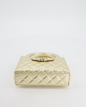 *HOT* Chanel Gold Small Mini Kelly Shopping Bag in Shiny Metallic Calfskin Leather with Metallic Gold Hardware