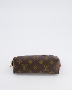 Lous Vuitton Brown Monogram LV Story Pochette Cosmetic PM Pouch Bag with Embroidered Rose and Pink and Blue Logo Prints