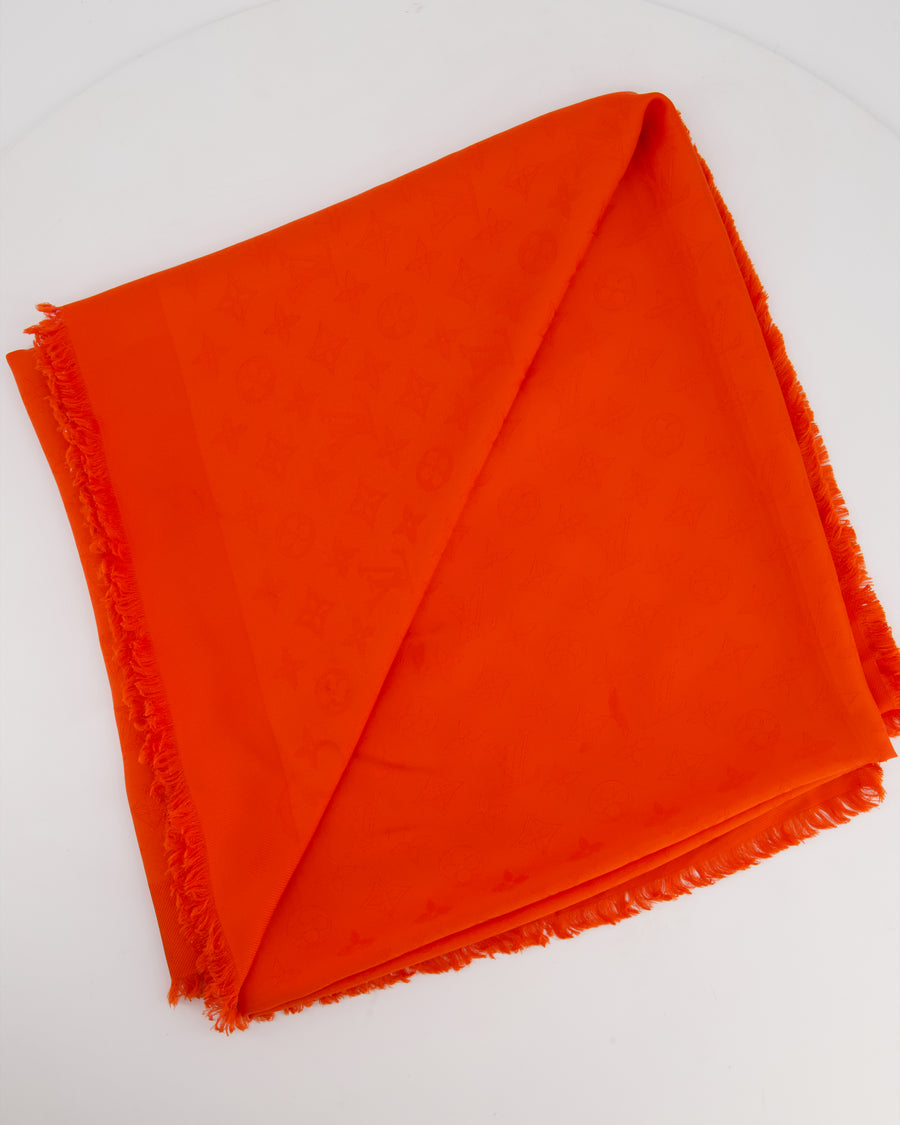 Louis Vuitton Classic Monogram Silk Fringe Scarf in Orange