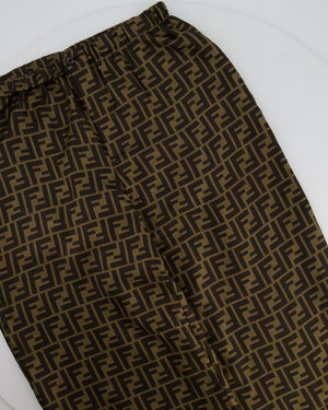 (NEEDS DRY CLEANING AFTER SHOOT) Fendi FF-Motif Printed Trousers in Brown Silk Size IT 38 (UK 6)