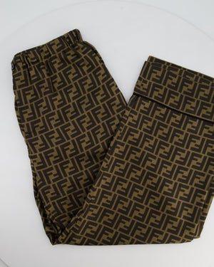 (NEEDS DRY CLEANING AFTER SHOOT) Fendi FF-Motif Printed Trousers in Brown Silk Size IT 38 (UK 6)