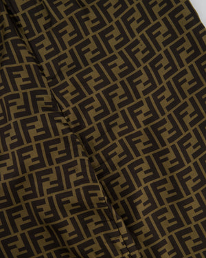 (NEEDS DRY CLEANING AFTER SHOOT) Fendi FF-Motif Printed Trousers in Brown Silk Size IT 38 (UK 6)