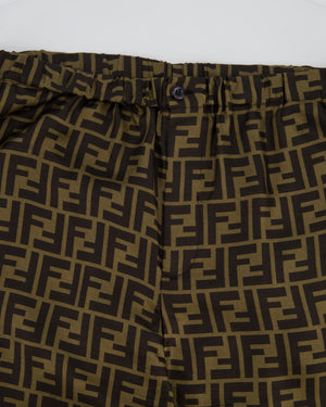 (NEEDS DRY CLEANING AFTER SHOOT) Fendi FF-Motif Printed Trousers in Brown Silk Size IT 38 (UK 6)