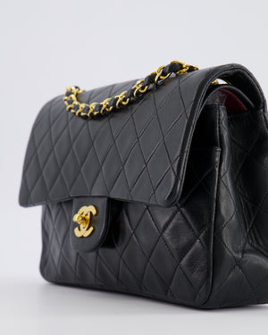 Chanel Black Vintage Classic Medium Double Flap Bag in Lambskin Leather with 24k Gold Hardware