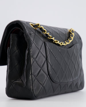Chanel Black Vintage Classic Medium Double Flap Bag in Lambskin Leather with 24k Gold Hardware