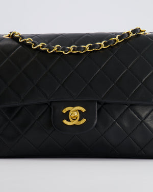 Chanel Black Vintage Classic Medium Double Flap Bag in Lambskin Leather with 24k Gold Hardware