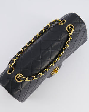 Chanel Black Vintage Classic Medium Double Flap Bag in Lambskin Leather with 24k Gold Hardware