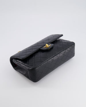 Chanel Black Vintage Classic Medium Double Flap Bag in Lambskin Leather with 24k Gold Hardware