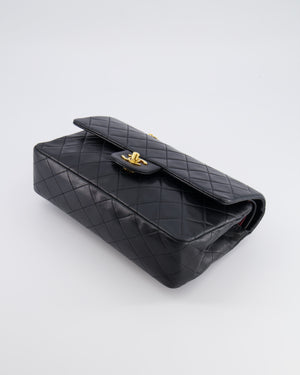 Chanel Black Vintage Classic Medium Double Flap Bag in Lambskin Leather with 24k Gold Hardware