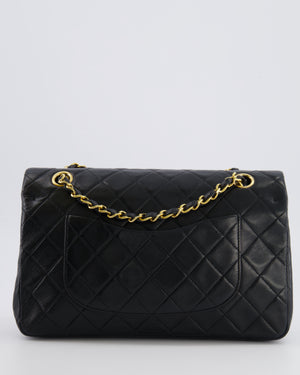 Chanel Black Vintage Classic Medium Double Flap Bag in Lambskin Leather with 24k Gold Hardware