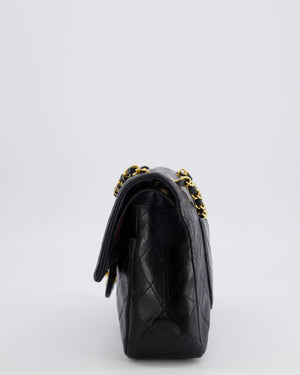 Chanel Black Vintage Classic Medium Double Flap Bag in Lambskin Leather with 24k Gold Hardware