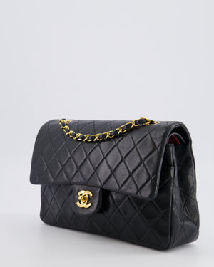 Chanel Black Vintage Classic Medium Double Flap Bag in Lambskin Leather with 24k Gold Hardware