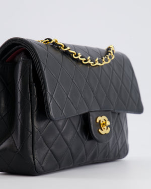 Chanel Black Vintage Classic Medium Double Flap Bag in Lambskin Leather with 24k Gold Hardware