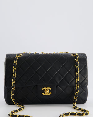 Chanel Black Vintage Classic Medium Double Flap Bag in Lambskin Leather with 24k Gold Hardware