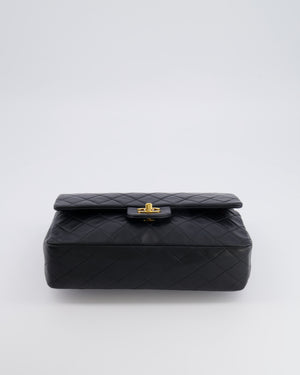 Chanel Black Vintage Classic Medium Double Flap Bag in Lambskin Leather with 24k Gold Hardware
