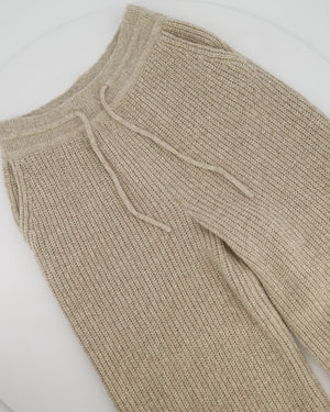 Loro Piana Beige Knitted Wide Leg Trousers with Tie Waist Size UK 8