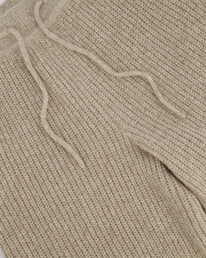 Loro Piana Beige Knitted Wide Leg Trousers with Tie Waist Size UK 8