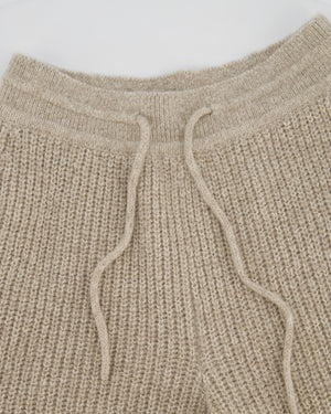 Loro Piana Beige Knitted Wide Leg Trousers with Tie Waist Size UK 8