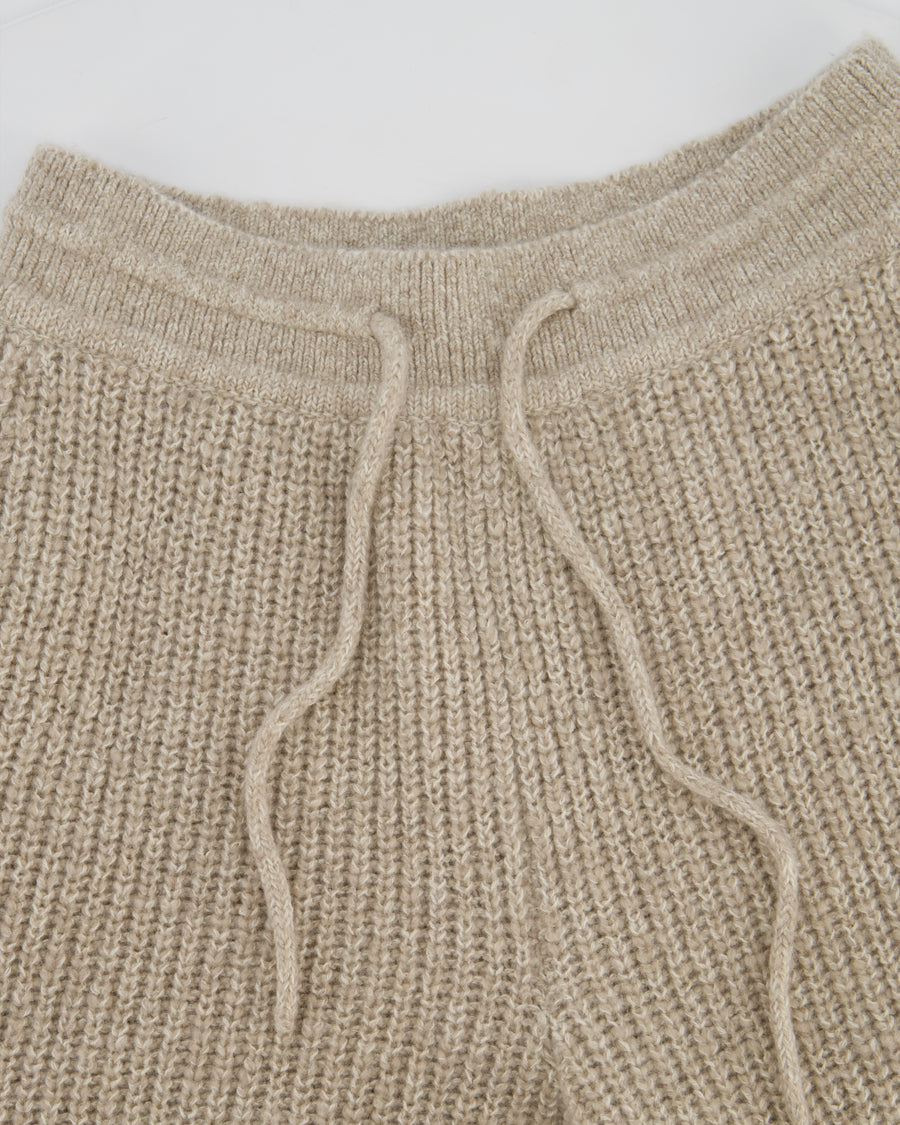 Loro Piana Beige Knitted Wide Leg Trousers with Tie Waist Size UK 8