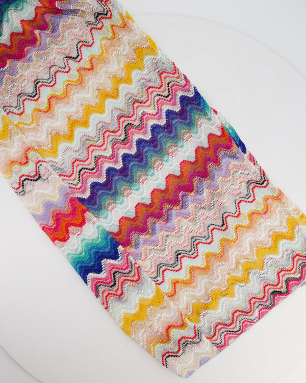 Missoni White Orange Yellow and Blue Zig Zag Beach Cover Dress with White Waist tie IT 40 Size UK 8