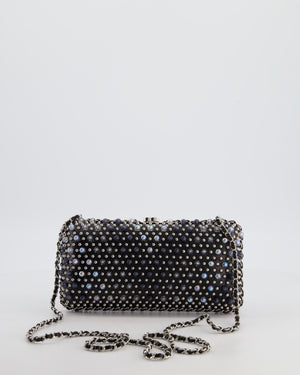 Chanel Black Beaded Clutch Bag with Chain Detailing and Long Shoulder Strap