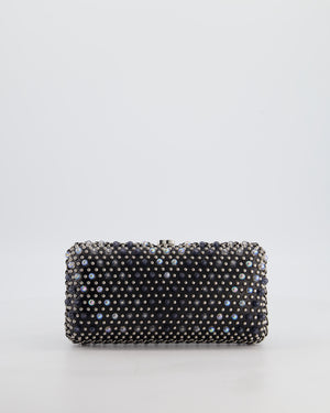 Chanel Black Beaded Clutch Bag with Chain Detailing and Long Shoulder Strap