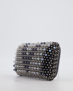 Chanel Black Beaded Clutch Bag with Chain Detailing and Long Shoulder Strap
