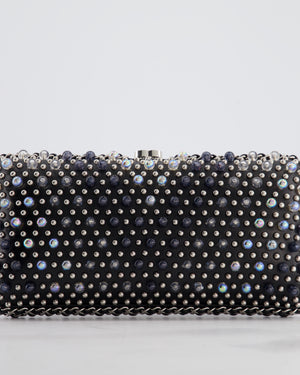 Chanel Black Beaded Clutch Bag with Chain Detailing and Long Shoulder Strap
