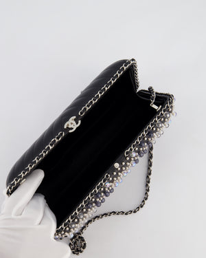 Chanel Black Beaded Clutch Bag with Chain Detailing and Long Shoulder Strap