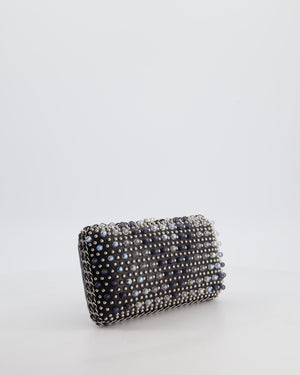 Chanel Black Beaded Clutch Bag with Chain Detailing and Long Shoulder Strap