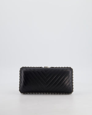 Chanel Black Beaded Clutch Bag with Chain Detailing and Long Shoulder Strap