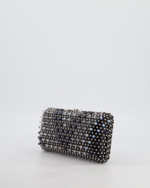 Chanel Black Beaded Clutch Bag with Chain Detailing and Long Shoulder Strap