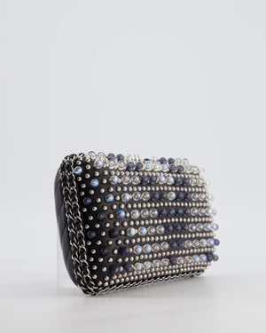 Chanel Black Beaded Clutch Bag with Chain Detailing and Long Shoulder Strap