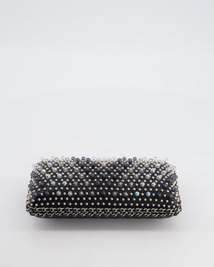 Chanel Black Beaded Clutch Bag with Chain Detailing and Long Shoulder Strap