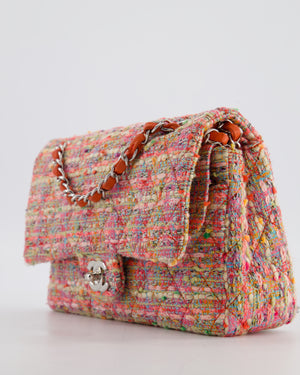 Chanel Classic Medium Double Flap Bag in Multi-Colour Tweed with Silver Hardware