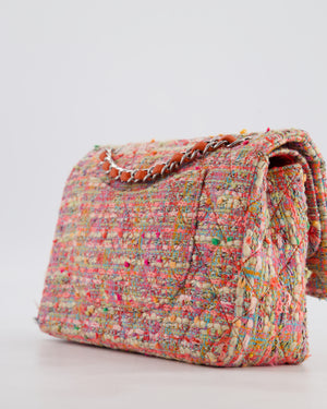 Chanel Classic Medium Double Flap Bag in Multi-Colour Tweed with Silver Hardware